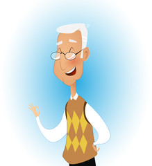 Illustration of mature man doing a success symbol.