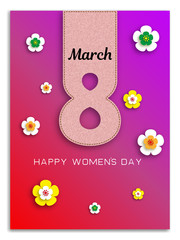 March 8. International Women Day. Vector spring holiday illustration. Paper cutout number eight. Origami style banner. Feminism concept. 8 march decoration