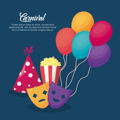 Circus carnival infographic with balloons and related icons over blue background, colorful design vector illustration