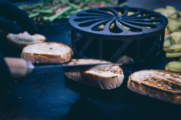 Feuerplatte grilled smoked BBQ Burger & Steak