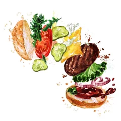 Foto op Canvas Traditional hamburger. Watercolor Illustration. © nataliahubbert