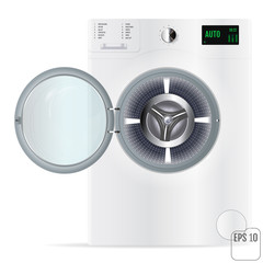 Open modern white washing machine on white background. 3d