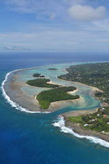 Aerial landscape view of Muri Lagoon in Rarotonga Cook Islands