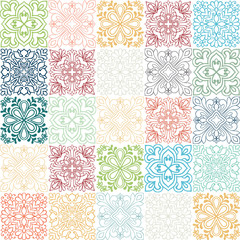 Seamless vector tile pattern. Colorful lisbon, mediterranean floral ornament pattern. Square flower blue mosaic. Islam, Arabic, Turkish, Pakistan Moroccan Portuguese motifs vector