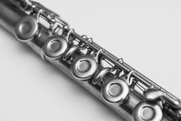 Obraz premium Close up of keys from a flute. Classical musical instrument