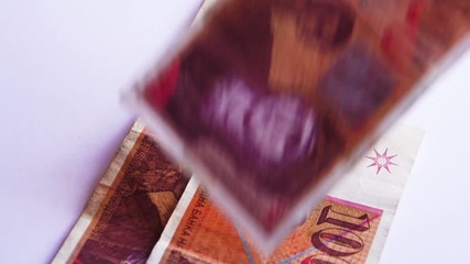 Macedonian money in slow motion close up view