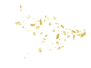 Vector Golden Tinsel Festival Confetti. Birthday, Christmas, New Year Party Celebration Firework Decor. Falling Down Fairy Festival Gold Foil Tinsel Vector Confetti Frame. Modern Gift Voucher Border