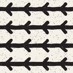 Hand drawn style ethnic seamless pattern. Abstract grungy geometric background in black and white.