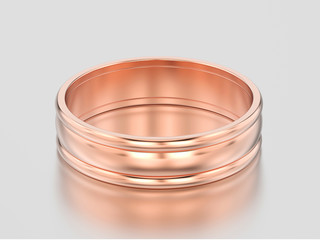 3D illustration rose gold matching couples wedding ring bands