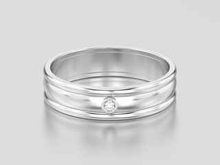 3D illustration white gold or silver matching couples wedding diamond ring bands