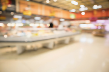 Abstract supermarket grocery store blurred defocused background with bokeh light