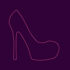 Womens high heel shoe. Neon. Isolated vector illustration.