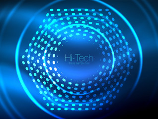 Glowing neon dotted shape abstract background, technology shiny concept design, magic space geometric background