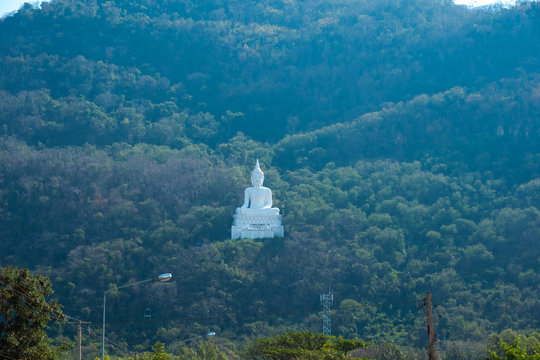 Luang Por Khao or white big Buddha on Si Siat Mountain,Wat Theppitak Punnaram,Phaya Yen,Pakchong district,Nakhon Ratchasima,northeastern Thailand.The statue was named Buddha Sakkol Sima Mongkol.