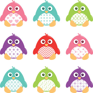 Cute Happy Patterned Penguins Set