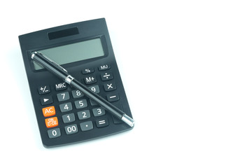 Black calculator isolated on white background.