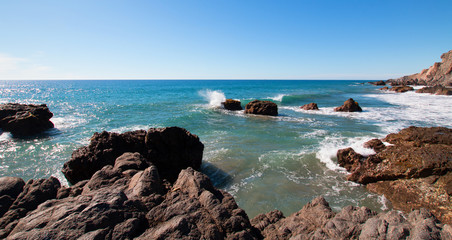 Fototapeta na wymiar Rocky Coastline at Cerritos Beach near Todos Santos in Baja California Mexico BCS