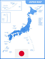 The detailed map of the Japan with regions or states and cities, capitals