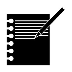 notebook sheet and pencil icon over white background, vector illustration