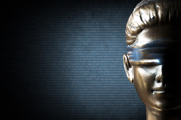 Lady justice on digital background (Concept of artificial intelligence lawyer)