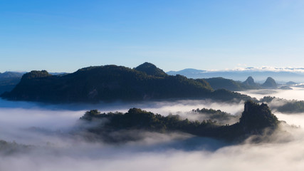 Mountain landscape and morning mist.