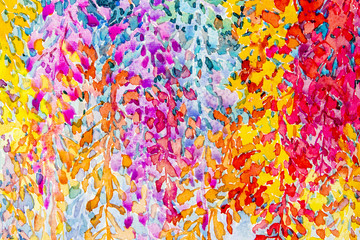 Watercolor original painting colorful bunch of wisteria and abstract  flowers