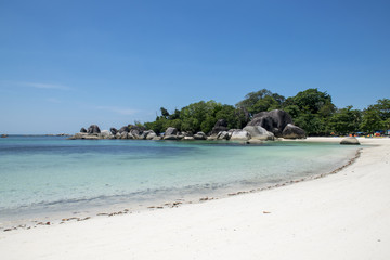 Scenic and tropical Tanjung Tinggi Beach, Belitung Island, Sumatra, Indonesia