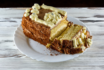 delicious home made biscuit cake on a black background
