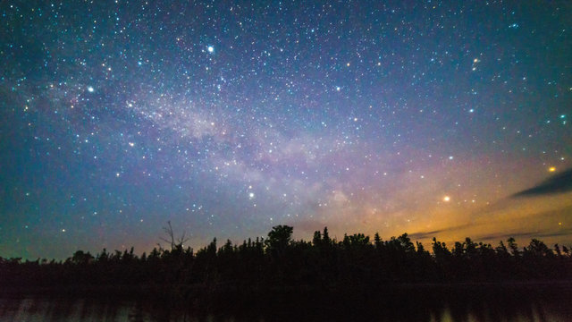 Milky Way And Stars Over The Trees At Night