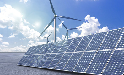 New energy, cities use solar energy and wind power