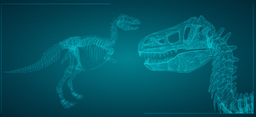 three-dimensional volumetric skeleton of the dinosaur in trianulyatornom style. vector for design
