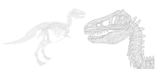 three-dimensional volumetric skeleton of the dinosaur in trianulyatornom style. vector for design