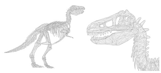 three-dimensional volumetric skeleton of the dinosaur in trianulyatornom style. vector for design