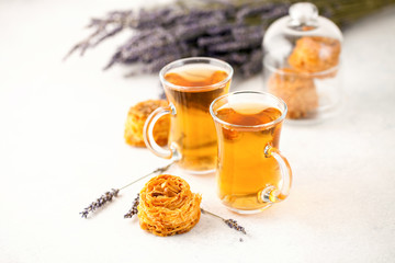 Lavender tea and Kadaif