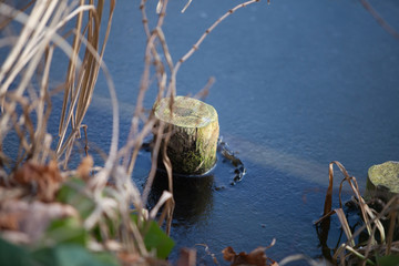 a frozen river with thin ice
