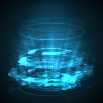 volumetric vector interface. blue on a dark background.