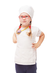 young girl with glasses plays in the doctor