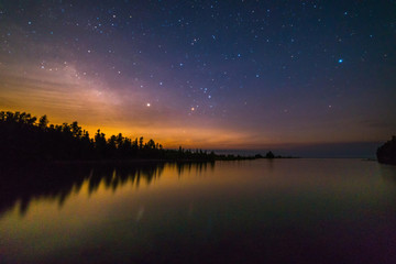 Reflections over Lake Huron at night