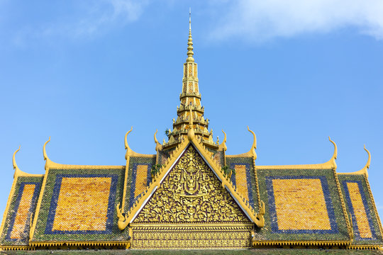 Tourism Khmer style roof architecture in Royal Palace, Phnom Penh, Cambodia, Asia.