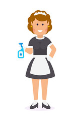 Flat illustration of funny cute house maid. Vector character of maid isolated on white background.