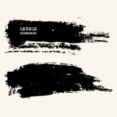 Set of black paint, ink, grunge, dirty brush strokes.