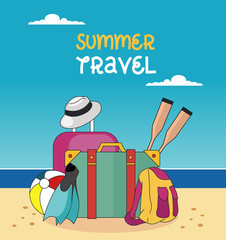 Vector design of summer at beach with some equipment of holiday travel