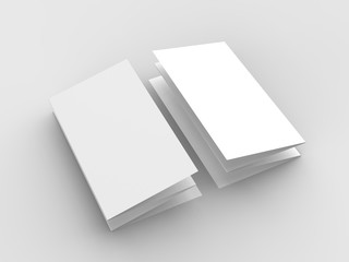 8 page leaflet, 4 panel accordion fold vertical brochure mock up isolated on light gray background. 3D illustrating.
