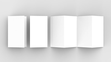 8 page leaflet, 4 panel accordion fold vertical brochure mock up isolated on light gray background. 3D illustrating.