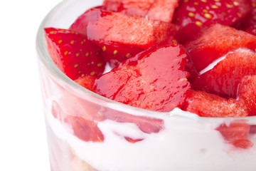 Glass with strawberry dessert isolated