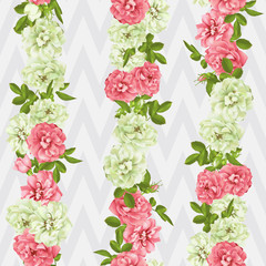 Realistic vector pink rose. 3d seamless roses