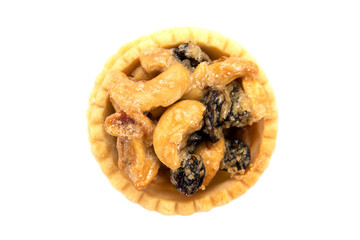 Cashew nut and dried raisins cupcake isolated on white backround
