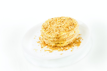 puff homemade cake with custard and biscuit crumb