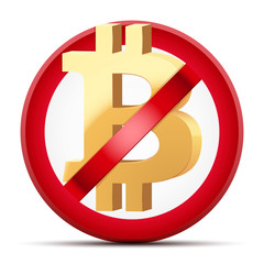 Sign of Ban of Cryptocurrency Bitcoin. Cryptocurrencies Under pressure. Vector Illustration isolated on white background.