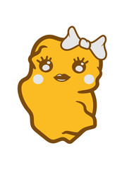 Naklejka premium girl hübsch frau mädchen weiblich süß niedlich gesicht klein baby 1 nugget chicken hühnchen huhn fleisch fast food lecker essen hunger snack